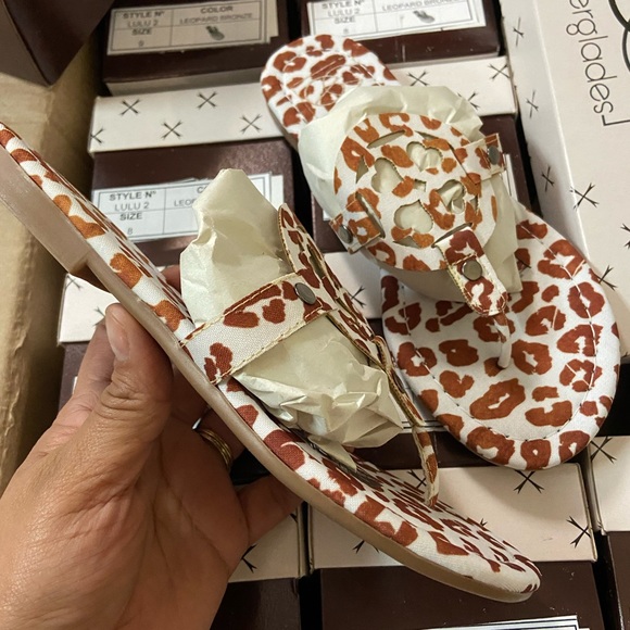 Leopard Brown White Sandals Canvas Sandals - Picture 2 of 3